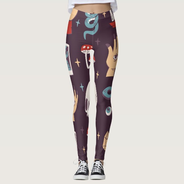 Magic elements: skull, tarot seamless leggings (Front)