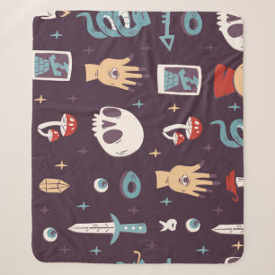 Magic elements: skull, tarot seamless sherpa blanket