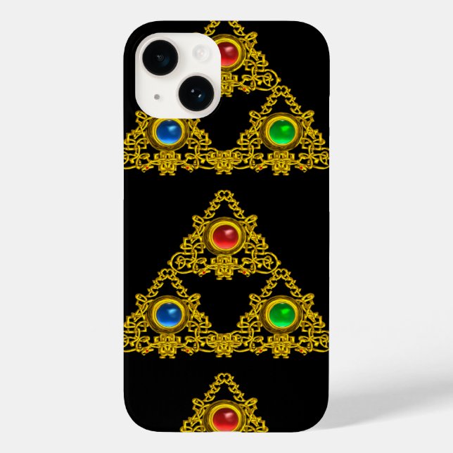 MAGIC ELFIC TALISMAN,BLACK GOLD TRIANGLE,GEMSTONES Case-Mate iPhone CASE (Back)