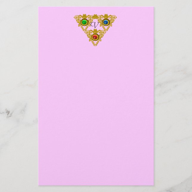 MAGIC ELFIC TALISMAN /GOLD TRIANGLE  Pink Stationery (Front)