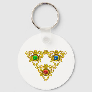MAGIC ELFIC TALISMAN /GOLD TRIANGLE WITH GEMSTONES KEY RING