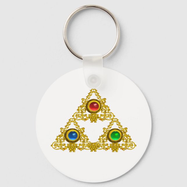 MAGIC ELFIC TALISMAN /GOLD TRIANGLE WITH GEMSTONES KEY RING (Front)