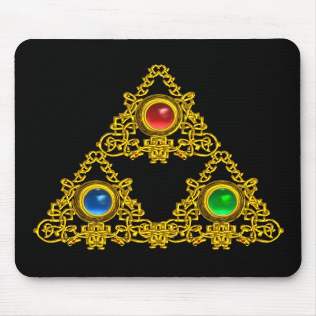 MAGIC ELFIC TALISMAN /GOLD TRIANGLE WITH GEMSTONES MOUSE MAT (Front)