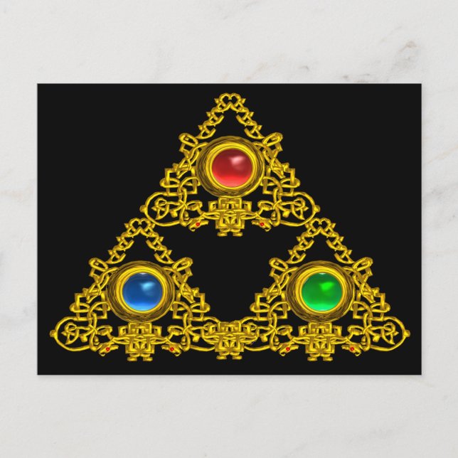 MAGIC ELFIC TALISMAN /GOLD TRIANGLE WITH GEMSTONES POSTCARD (Front)
