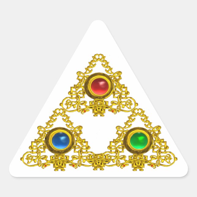 MAGIC ELFIC TALISMAN /GOLD TRIANGLE WITH GEMSTONES STICKER (Front)