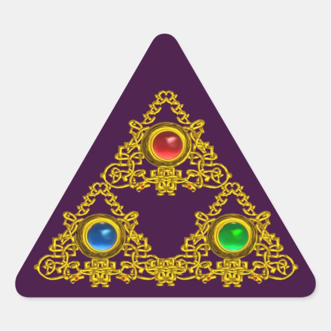 MAGIC ELFIC TALISMAN /GOLD TRIANGLE WITH GEMSTONES TRIANGLE STICKER (Front)