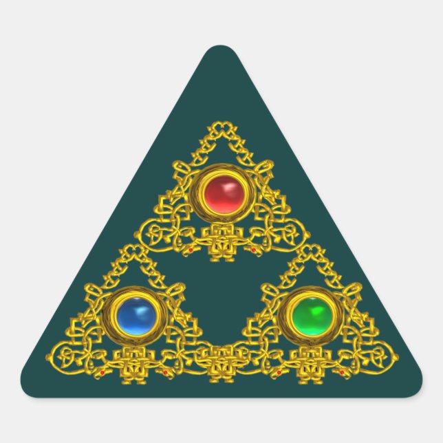MAGIC ELFIC TALISMAN /GOLD TRIANGLE WITH GEMSTONES TRIANGLE STICKER (Front)