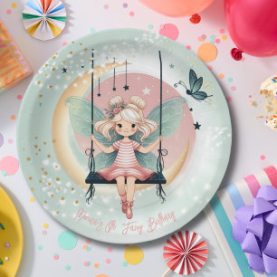 Magic enchanted Fairy on the swing kids birthday Paper Plate