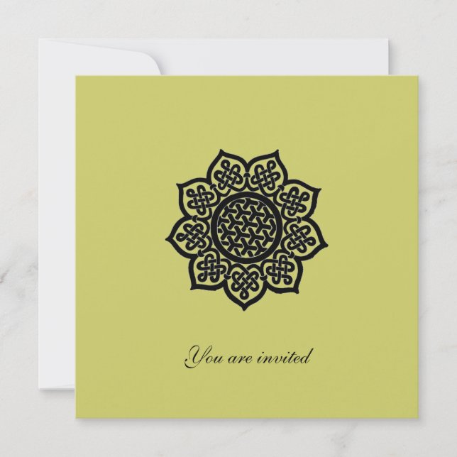 MAGIC EVENT, CELTIC KNOT FLOWER Black Gold Invitation (Front)