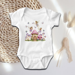 Magic Fairies Pink Mushrooms Baby Bodysuit