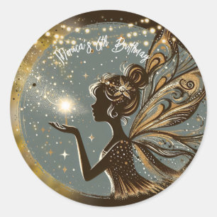 Magic Fairy silhouette at night kids birthday Classic Round Sticker