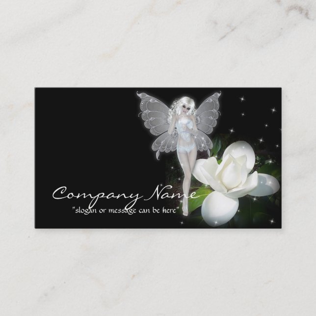 Magic Fairy w White Flower Fantasy Business Cards (Front)