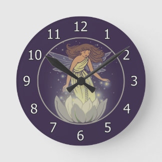 Magic Fairy White Flower Glow Fantasy Art Round Clock