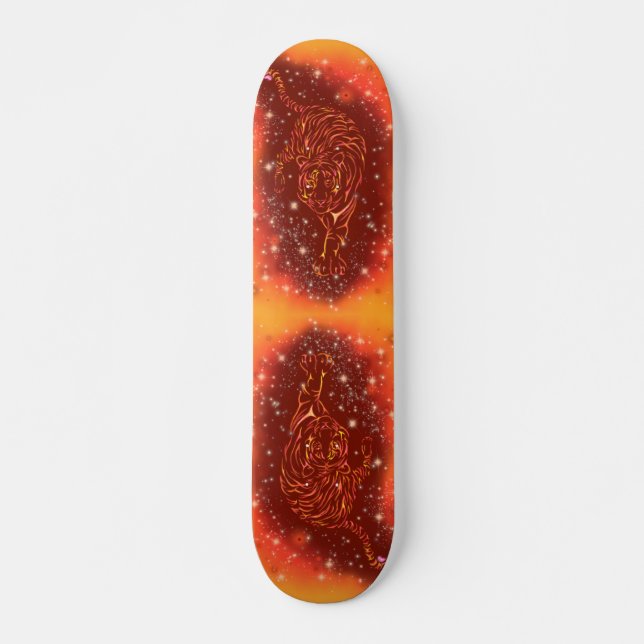 Magic Fire Tigers Running At Galaxy Starry Night Skateboard (Front)