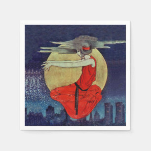 Magic Floating Woman Moon Night Sky Witch Napkin