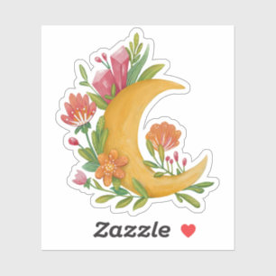 Magic floral moon. Mystic cute flowers night sky