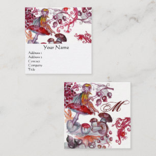 MAGIC FOLLET OF MUSHROOMS Fantasy Floral Monogram Square Business Card