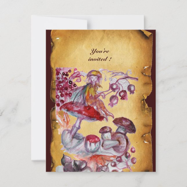 MAGIC FOLLET OF MUSHROOMS parchment Invitation (Front)