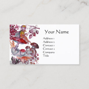 MAGIC FOLLET OF MUSHROOMS Red White Fantasy Business Card
