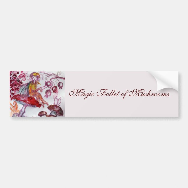 MAGIC FOLLET OF MUSHROOMS Red White Floral Fantasy Bumper Sticker (Front)