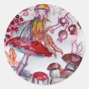 MAGIC FOLLET OF MUSHROOMS Red White Floral Fantasy Classic Round Sticker