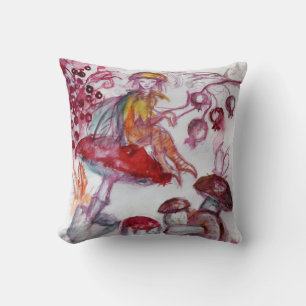 MAGIC FOLLET OF MUSHROOMS Red White Floral Fantasy Cushion