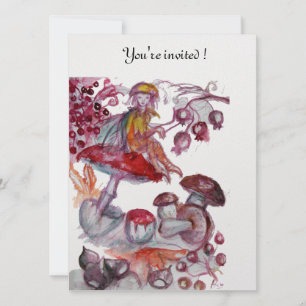 MAGIC FOLLET OF MUSHROOMS Red White Floral Fantasy Invitation