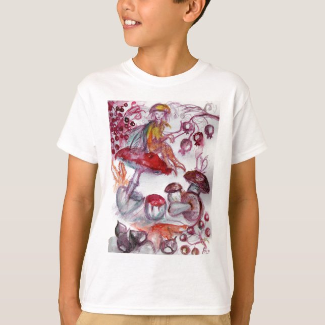 MAGIC FOLLET OF MUSHROOMS Red White Floral Fantasy T-Shirt (Front)