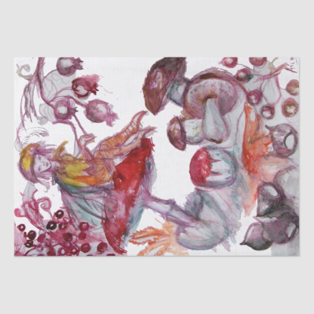 MAGIC FOLLET OF MUSHROOMS Red White Floral Fantasy Tissue Paper (Front)