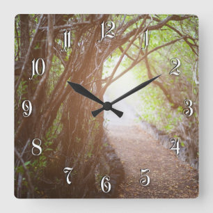 Magic forest in the morning square wall clock
