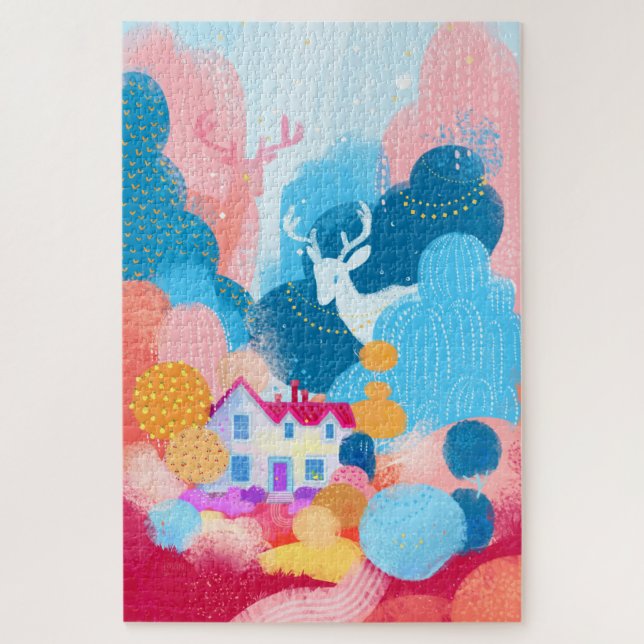Magic Garden, Cute Deer and a Tiny Duck Jigsaw Puzzle (Vertical)