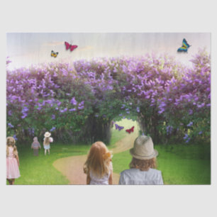 magic garden with kids and butterflys tissue paper