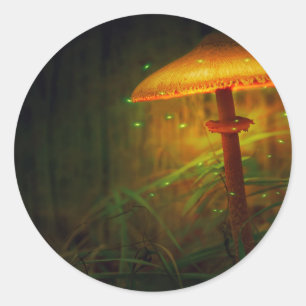 Magic glowing mushroom classic round sticker