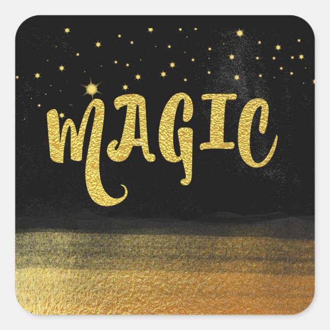*~* MAGIC Gold & Black Chic Magical Good Vibes Square Sticker (Front)