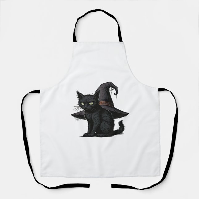 Magic Halloween Cat Classic T-Shirt Apron (Front)