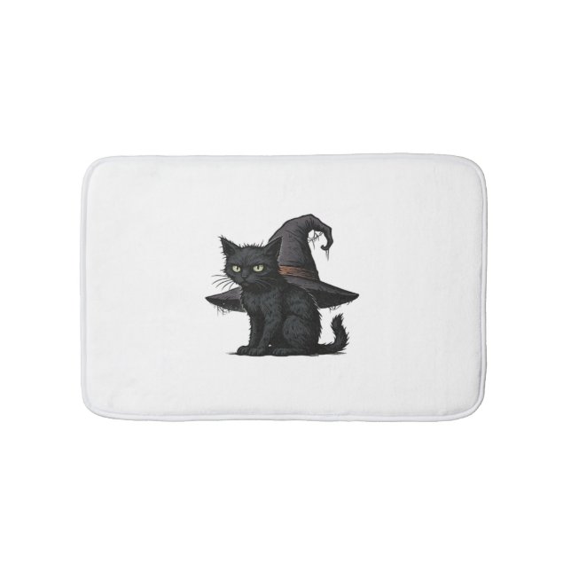 Magic Halloween Cat Classic T-Shirt Bath Mat (Front)