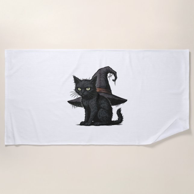Magic Halloween Cat Classic T-Shirt Beach Towel (Front)