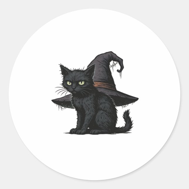 Magic Halloween Cat Classic T-Shirt Classic Round Sticker (Front)