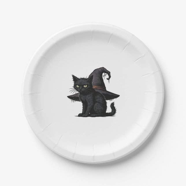 Magic Halloween Cat Classic T-Shirt Paper Plate (Front)