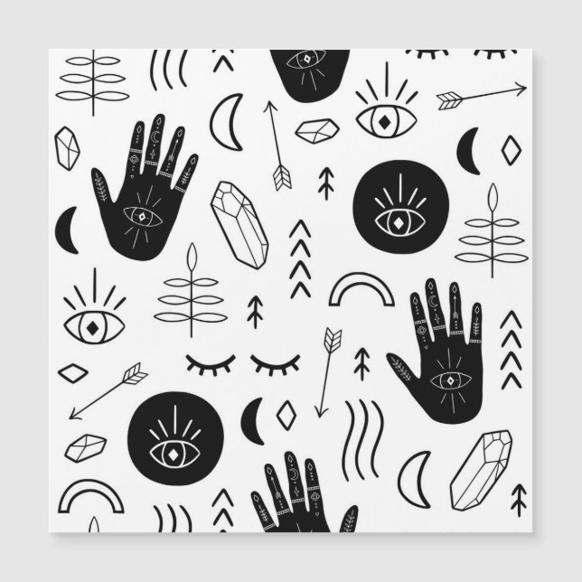 Magic hands, moon, ethnic pattern. (Front)