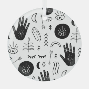 Magic hands, moon, ethnic pattern. glass tree decoration