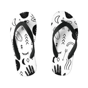 Magic hands, moon, ethnic pattern. kid's flip flops
