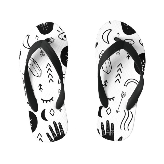 Magic hands, moon, ethnic pattern. kid's flip flops (Footbed)