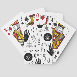 Magic hands, moon, ethnic pattern. playing cards