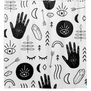Magic hands, moon, ethnic pattern. shower curtain