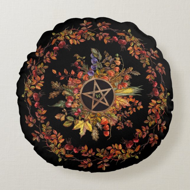 Magic Harvest With Pentagram Monogram Round Cushion (Front)