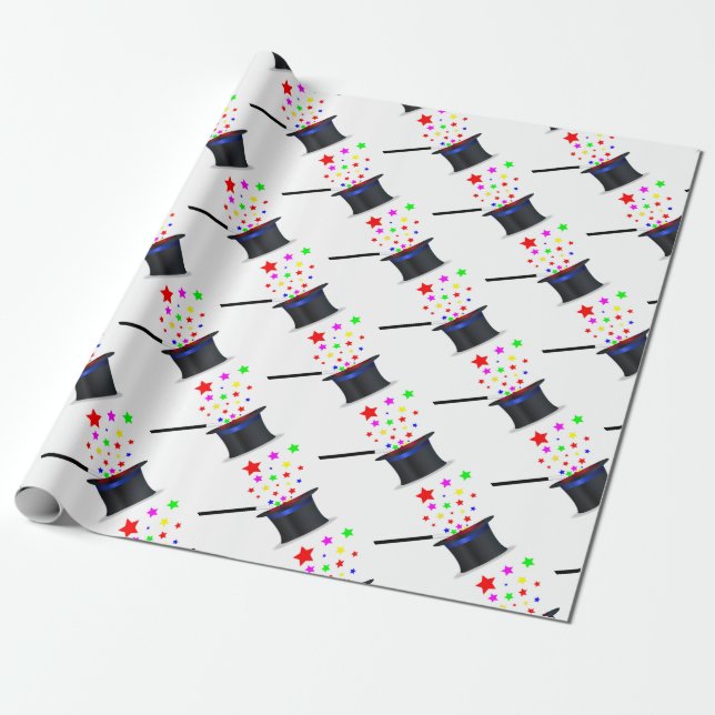 Magic Hat And Wand Wrapping Paper (Unrolled)