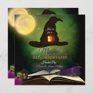 Magic Hat & Magical Spell Book Whimsical Fun Party Invitation