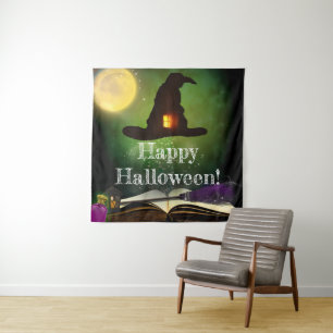 Magic Hat & Spell Book Halloween Party Backdrop Tapestry