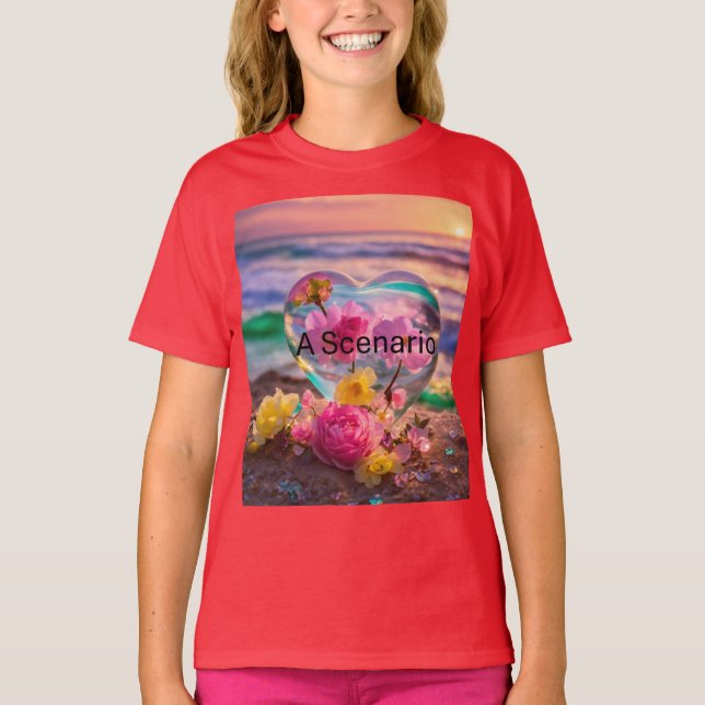 Magic Hearts & Sparkle Beach Girl’s Basic T-Shirt (Front)